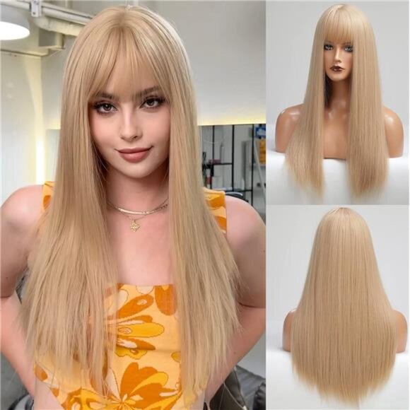 Light Blonde Wig With Bangs For Women Long Straight Wigs Barbie wig